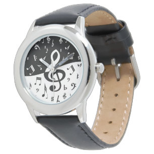 Stylish Treble Clef Wave Black and White Watch