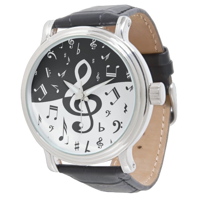 Stylish Treble Clef Wave Black and White Watch (Angled)