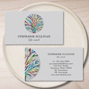 Stylish Tree of Life Life Coach Gray Business Card