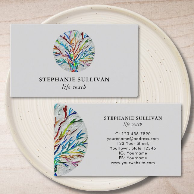 Stylish Tree of Life Life Coach Grey Business Card (Creator Uploaded)