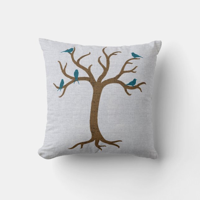 Stylish Tree with Blue Birds Pillow (Front)