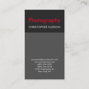 Stylish Trend Red Grey Photography Business Card