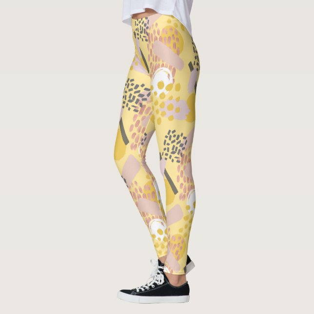 Stylish Trendy Abstract Pattern in Yellow and Pink Leggings (Left)