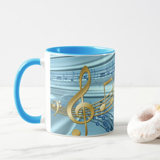 Stylish Trendy Baby Blue Musical Notes Mug (With Donut)