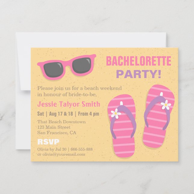 Stylish Trendy Beach Weekend Bachelorette Party Invitation (Front)