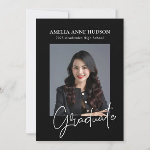 Stylish Trendy Black Bow 2025 Graduate Photo Invitation