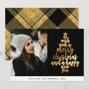 Stylish Trendy Black Gold Family Photo Christmas Holiday Card