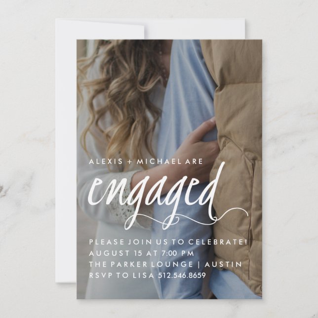 Stylish Trendy Calligraphy Engagement Party Photo Invitation (Front)