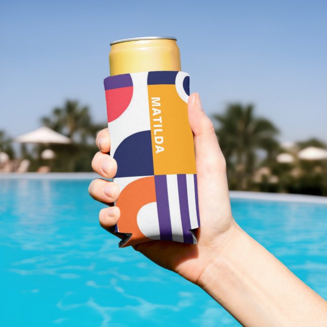 Stylish Trendy Colourful Abstract Initial Name  Seltzer Can Cooler (In Situ Pool)