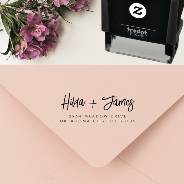 Stylish Trendy Couple Script Wedding Address Self-inking Stamp (Creator Uploaded)