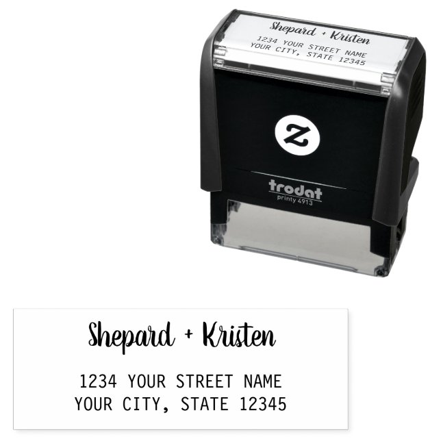 Stylish Trendy Couple, Script Wedding Address Self-inking Stamp (In Situ)