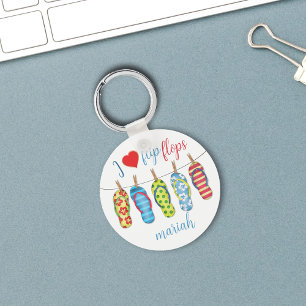 Stylish Trendy Cute Beach Flip Flops Heart Custom Key Ring