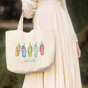 Stylish Trendy Cute Simple Beach Flip Flops Large Tote Bag
