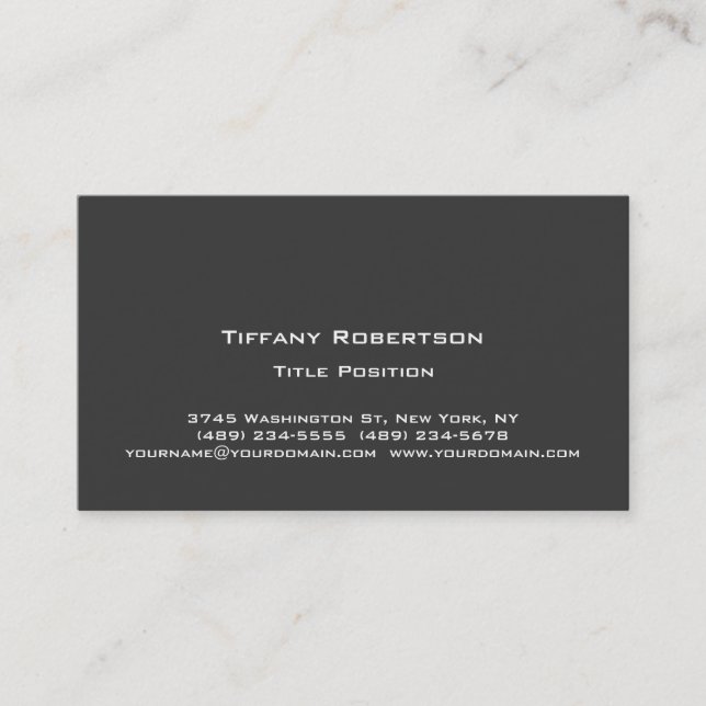 Stylish Trendy Dark Grey Professional Business Card (Front)