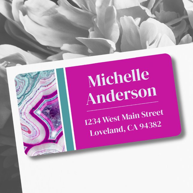 Stylish Trendy Elegant Return Address Label (Stylish Teal Magenta Agate Stone Stylish Address label)