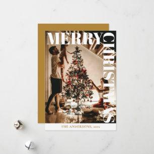 Stylish Trendy Family Photo   Gold Christmas Holiday Card