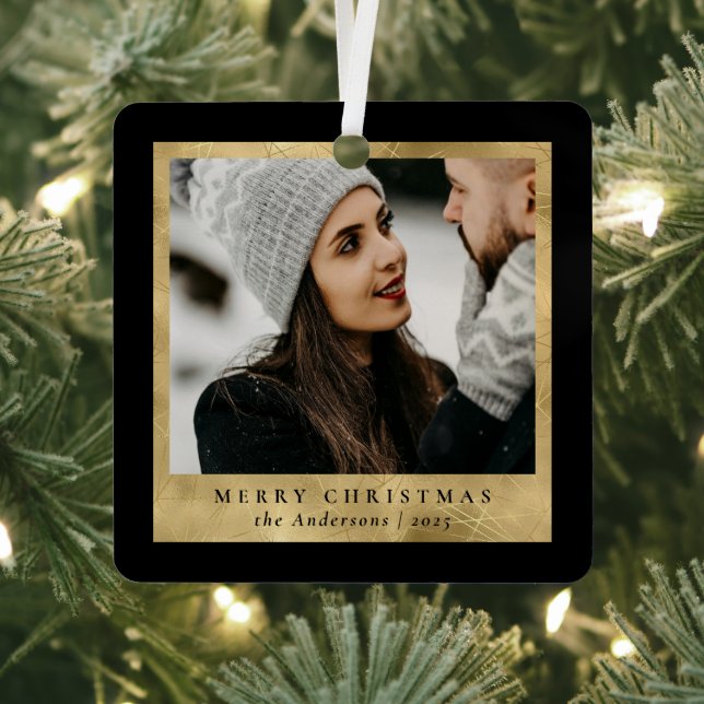 Stylish Trendy Faux Gold Christmas Couple Photo Metal Tree Decoration (Insitu)