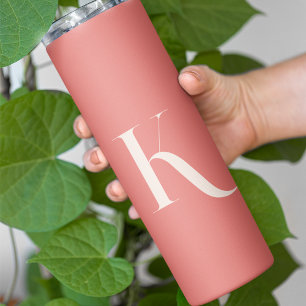 Stylish Trendy Girly Blush Pink Monogram Script Thermal Tumbler