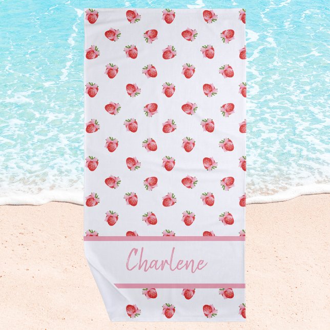 Stylish Trendy Girly Strawberry Pattern Beach Towel (Creator Uploaded)