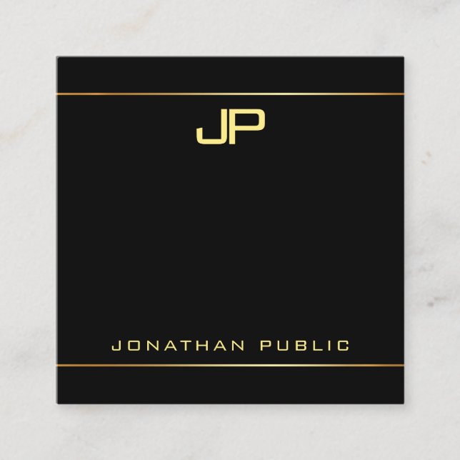 Stylish Trendy  Glam Gold Monogram Plain Luxe Gold Square Business Card (Front)