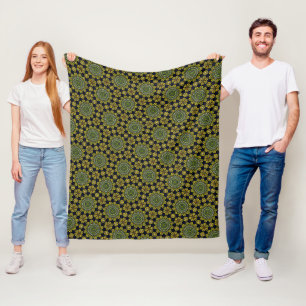 Stylish Trendy Green & Gold Dot Art Pattern Fleece Blanket