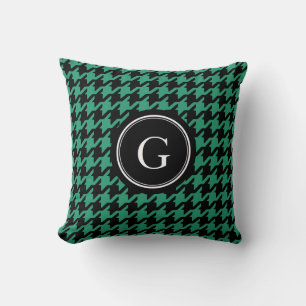 Stylish trendy green houndstooth with monogram cushion