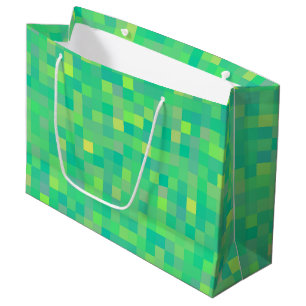 Stylish Trendy Green Multicolor Pixel Pattern Large Gift Bag