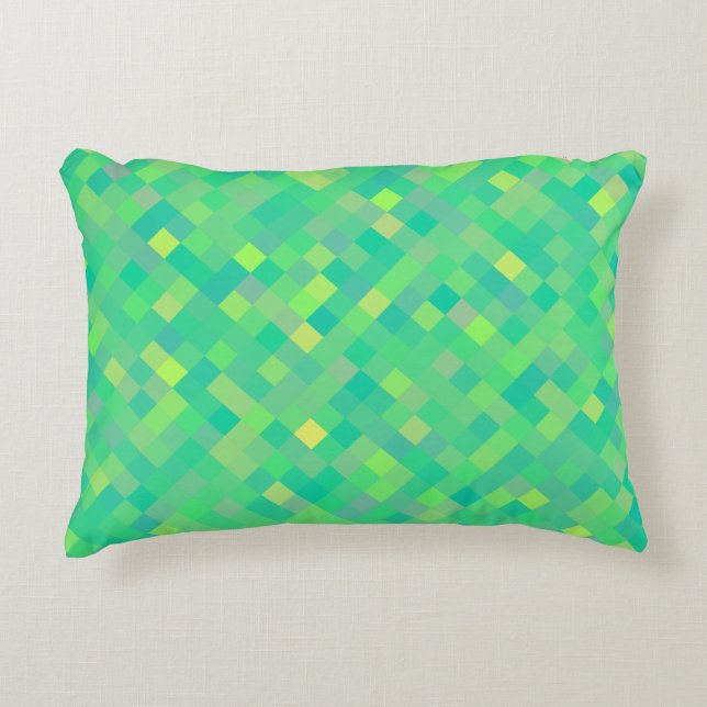 Stylish Trendy Green/Yellow Pixel Mosaic Pattern Decorative Cushion (Front)