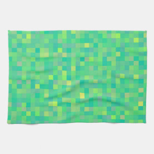 Stylish Trendy Green/Yellow Pixel Mosaic Pattern Tea Towel