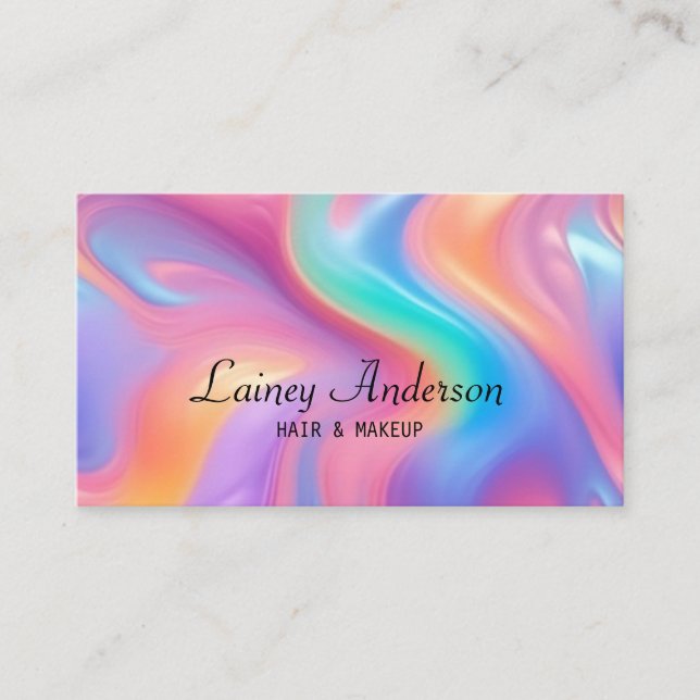 Stylish Trendy groovy neon faux holograpic Business Card (Front)