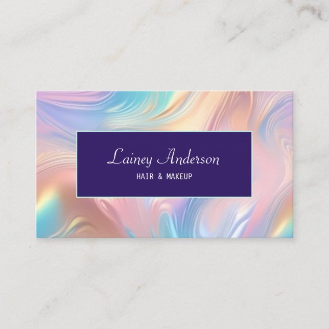 Stylish Trendy groovy pastel faux holographic Business Card (Front)