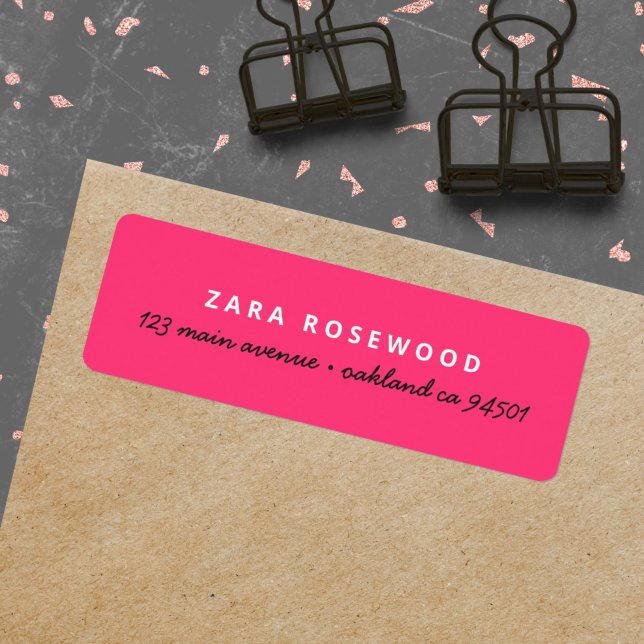 Stylish Trendy Hot Pink Feminine Return Address (A fun modern pre-addressed label in hot neon pink for cool and feminine everyday mailing)