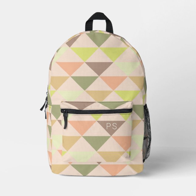 Stylish Trendy Light Pink Peach Monogram Initials Printed Backpack (Front)