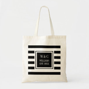 Stylish Trendy Monogram Black White Stripe Tote Bag