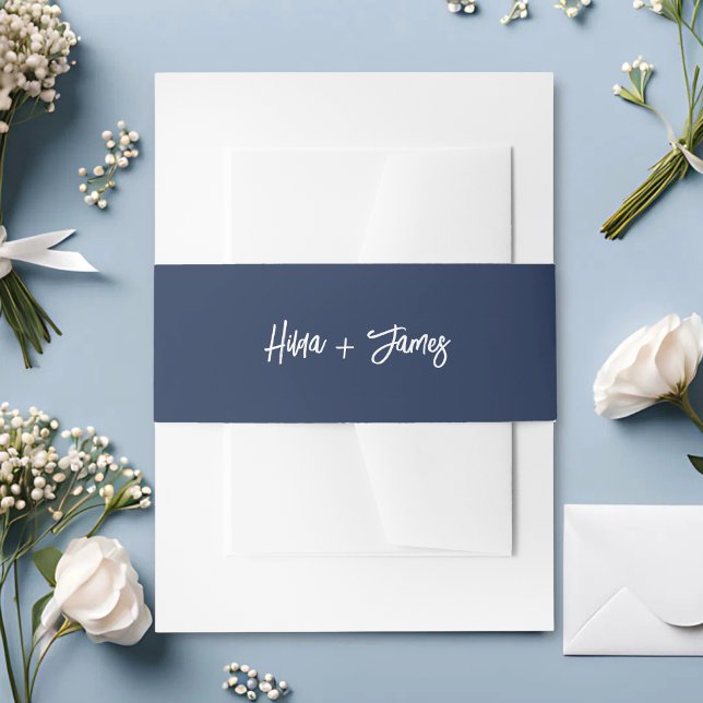 Stylish Trendy Navy Blue & White Wedding Invitation Belly Band (Creator Uploaded)