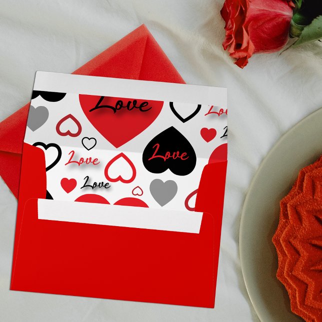 Stylish Trendy Red and Black Love Hearts Pattern Envelope (Creator Uploaded)