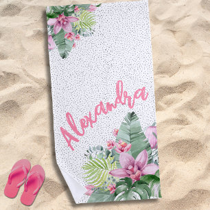 Stylish Trendy Tropical Floral Beach Towel