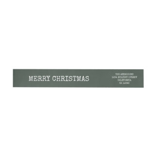 Stylish Trendy Typography Green Merry Christmas Wrap Around Label
