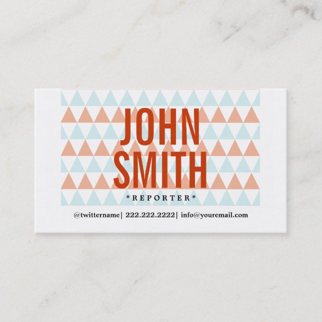 Stylish Triangle Pattern Reporter Business Card (Front)