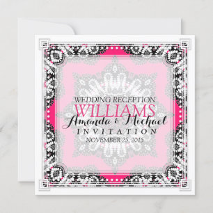 Stylish Tribal Hot Pink+Black Wedding Invitations