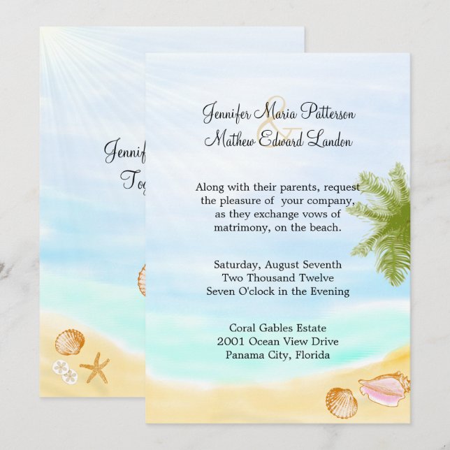 Stylish Tropical Beach Wedding Invitation (Front/Back)