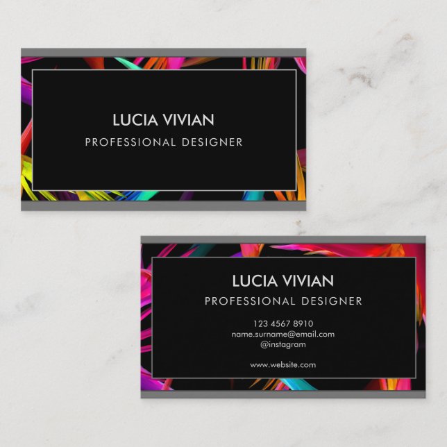Stylish Tropical Black Modern Professional Business Card (Front/Back)