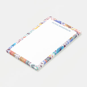 Stylish Tropical Floral Frame Personalised Name Post-it Notes