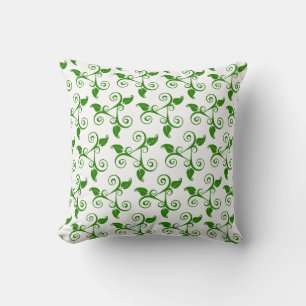 Stylish Tropical Green Leaves Pattern on White  Cushion
