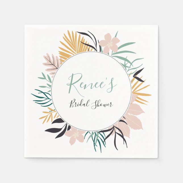 Stylish Tropical Greenery Bridal Shower Napkin (Front)
