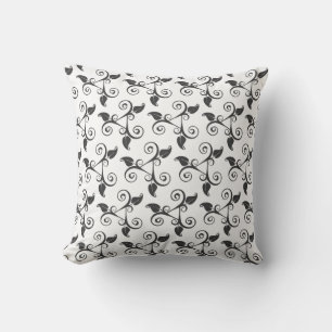 Stylish Tropical Leaves Black Pattern on White  Cushion