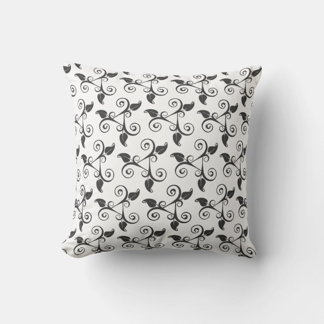 Stylish Tropical Leaves Black Pattern on White  Cushion (Front)
