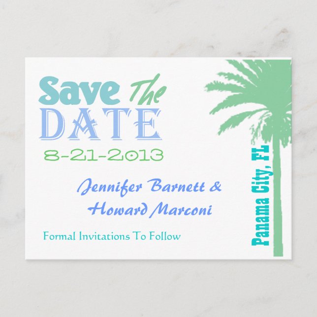 Stylish Tropical Save The Date Post Card (Front)