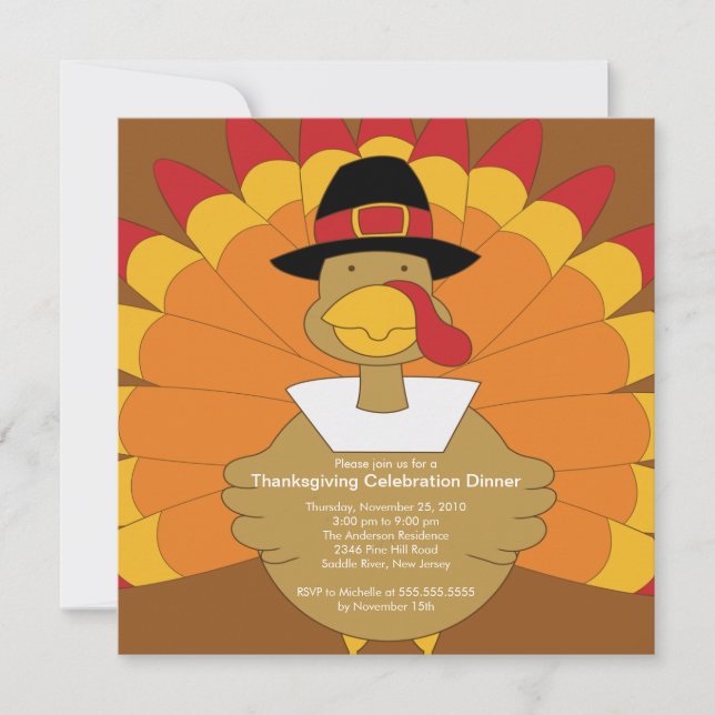 Stylish Turkey Thanksgiving Invitations (Front)