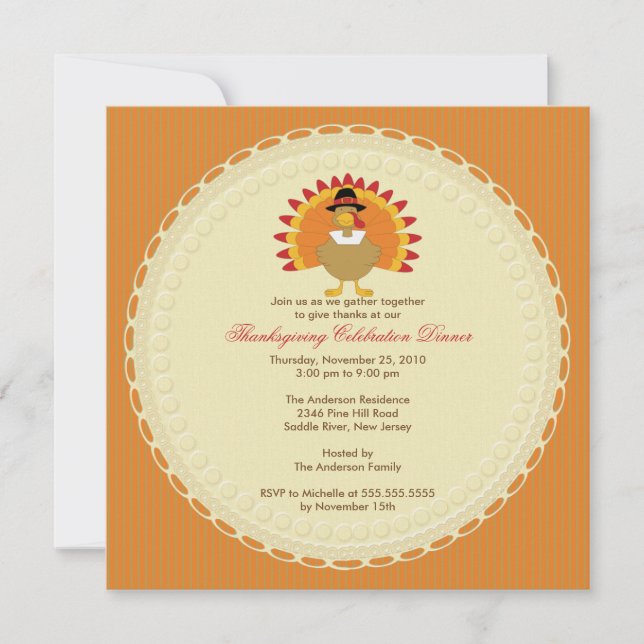 Stylish Turkey Thanksgiving Invitations (Front)